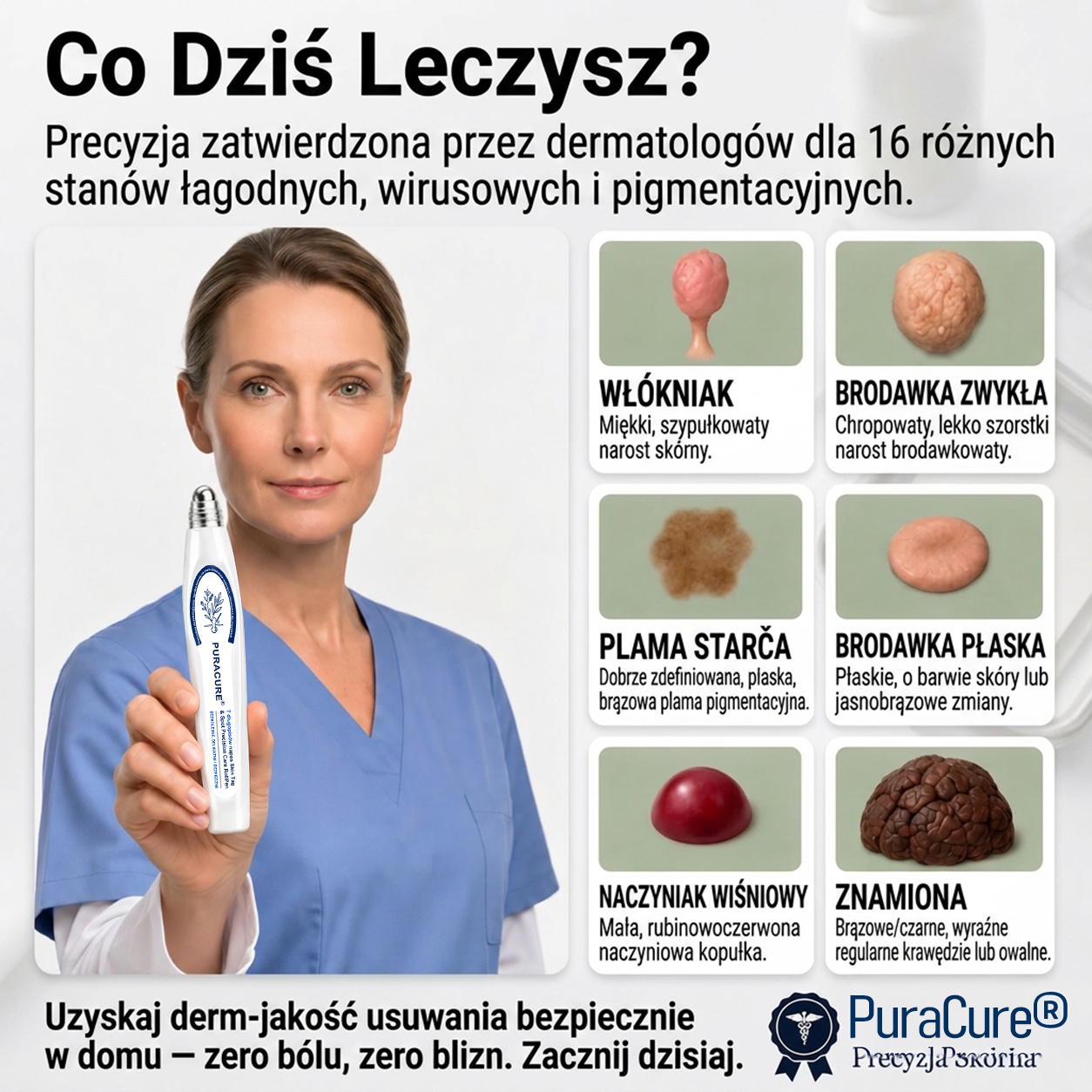 PuraCure® 👩‍⚕️ Pisak do Usuwania Zmian Skórnych i Przebarwień w 7 Dni – Bezbolesna Aplikacja, Bez Powstawania Blizn, Profesjonalny Aplikator Rollerball