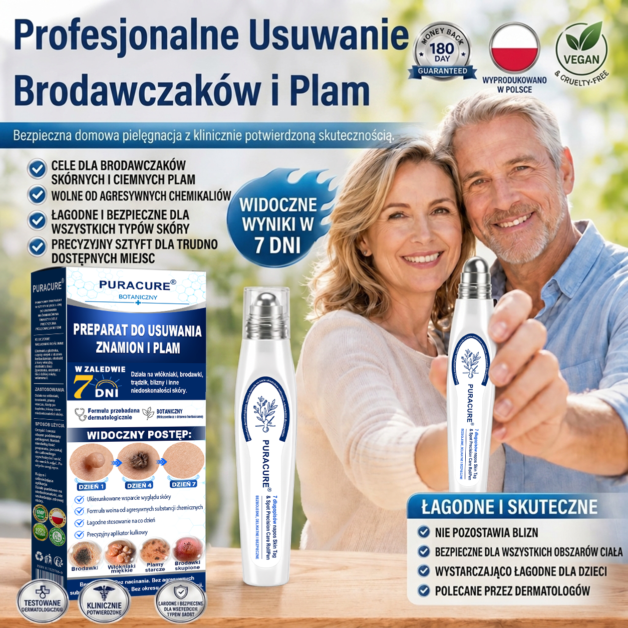 PuraCure® 👩‍⚕️ Pisak do Usuwania Zmian Skórnych i Przebarwień w 7 Dni – Bezbolesna Aplikacja, Bez Powstawania Blizn, Profesjonalny Aplikator Rollerball