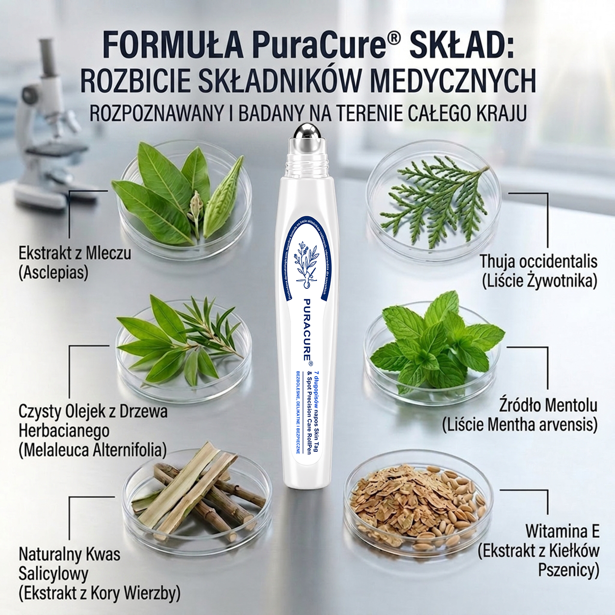 PuraCure® 👩‍⚕️ Pisak do Usuwania Zmian Skórnych i Przebarwień w 7 Dni – Bezbolesna Aplikacja, Bez Powstawania Blizn, Profesjonalny Aplikator Rollerball